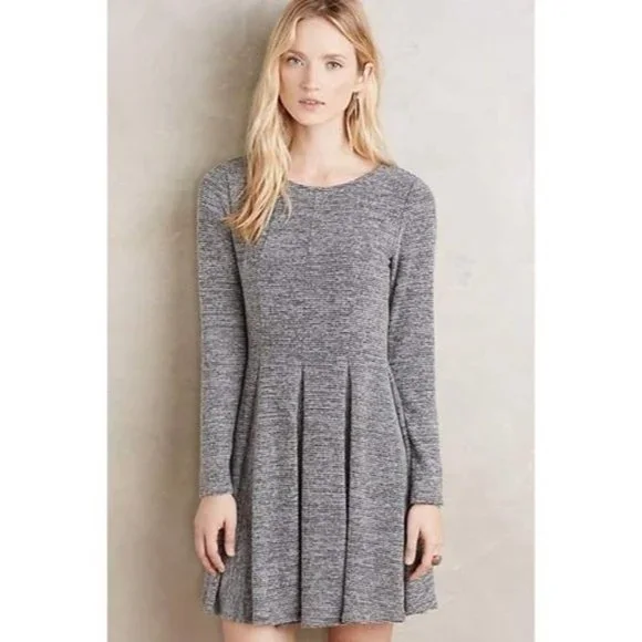 knee length dresses for ladies Anthropologie Striped Embroidery Mini Dress  White Chocolate Couture